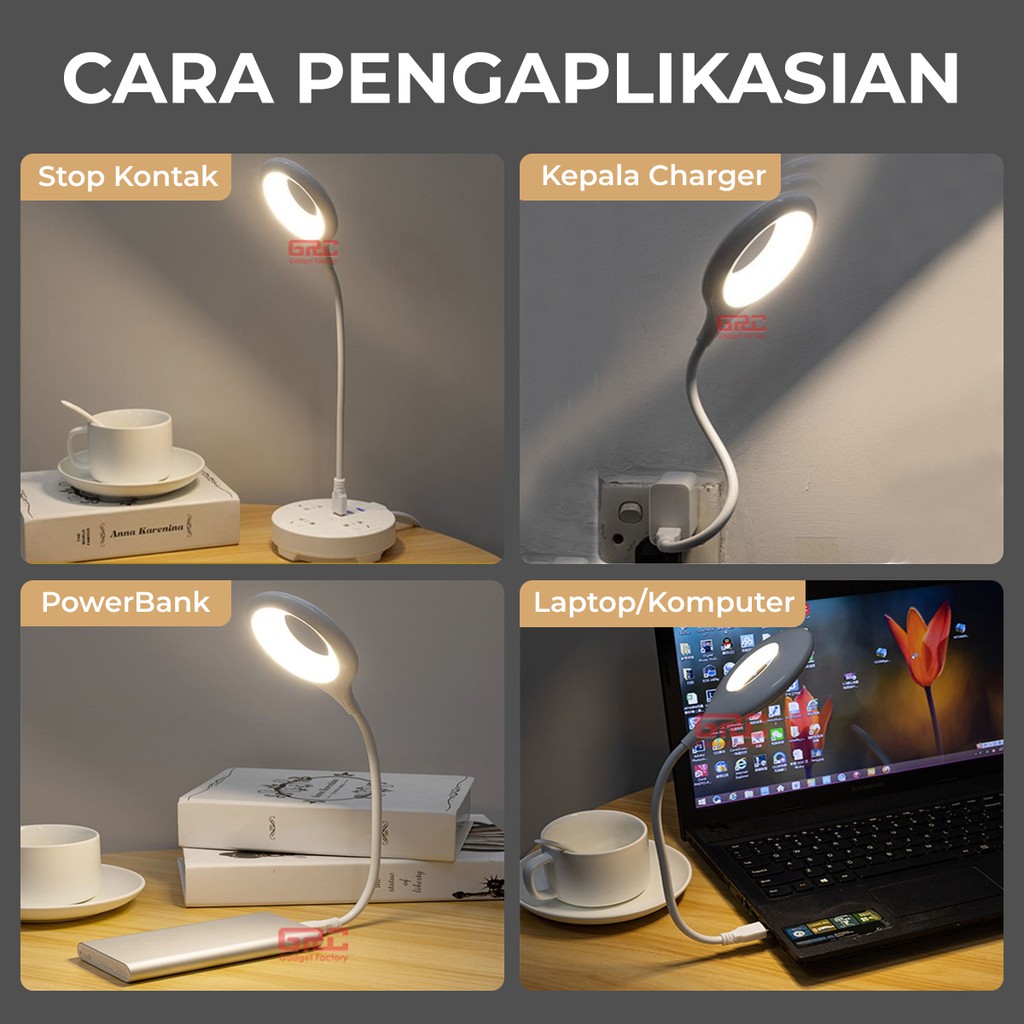 Lampu Meja Belajar LED USB Portable Lampu Baca Mini Flexible