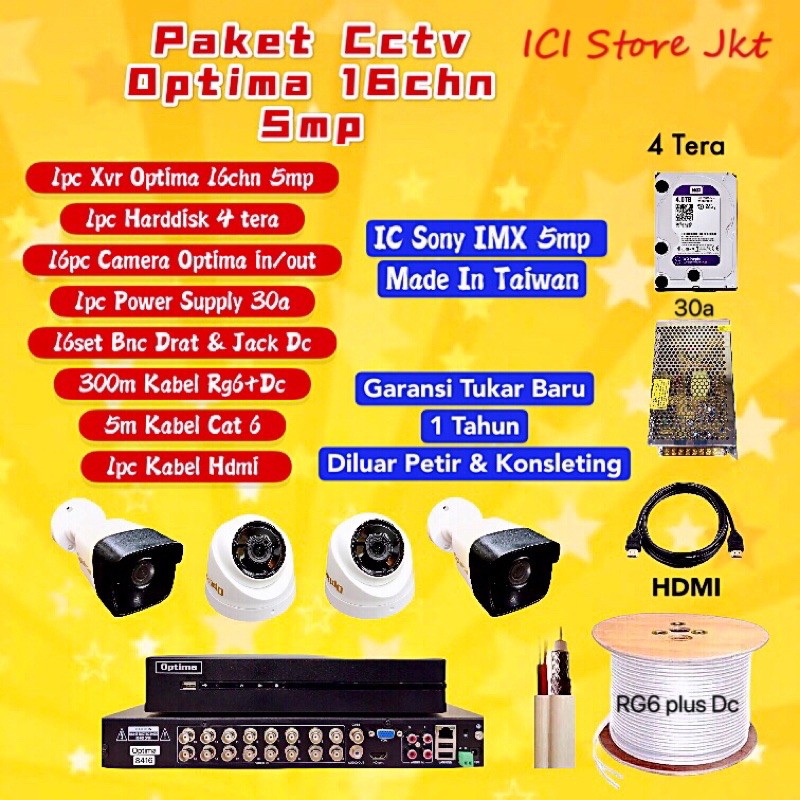 Paket cctv 16 kamera optima ic sony 5mp