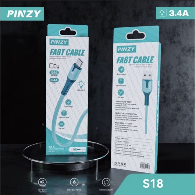 Kabel Data - Kabel Charger S18  - Kabel Charger PINZY S18 Micro USB led Light Fast Charging
