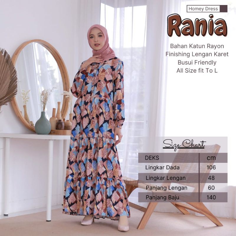 New - Homey Dress Motif Rania Gamis Dewasa Jumbo Bahan Katun Rayon Premium Nyaman Dipakai Bisa Cod