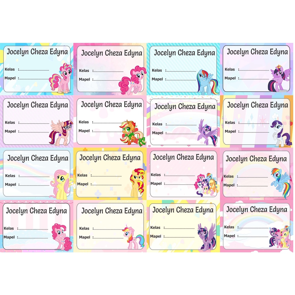 

Little Pony Label stiker buku nama kelas mapel custom