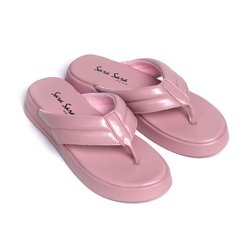 SARASARA YUK - Sandal Wanita Jepit Wedges Casual SARA SARA NORA Sendal Japit Cewek Platform Empuk Ringan Capit Tinggi 3cm  Size 36 37 38 39 40 Untuk Rumahan Warna Peach Pink Soft Santai Premium Kekinian Terbaru Shoes Ori Original Mall Official Store