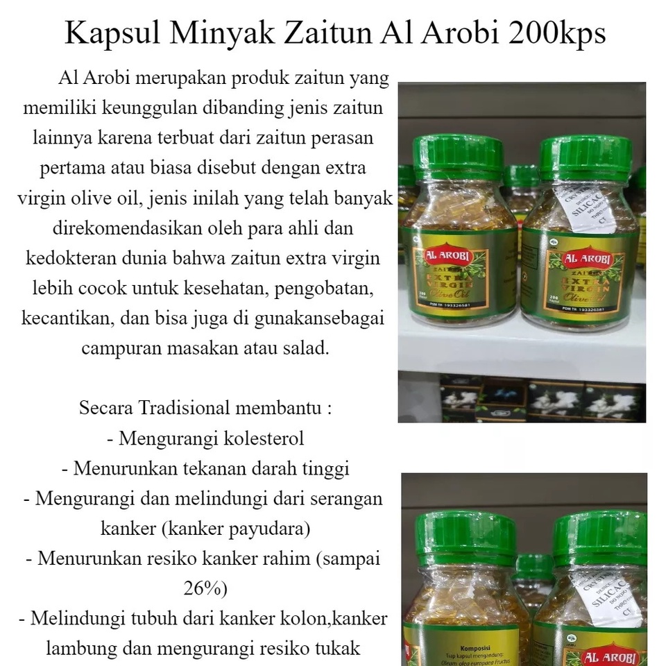 ¢456&amp; Kapsul Zaitun cair isi 200 kapsul Alarobi untuk kolesterol dan Mencegah Jantung Koroner