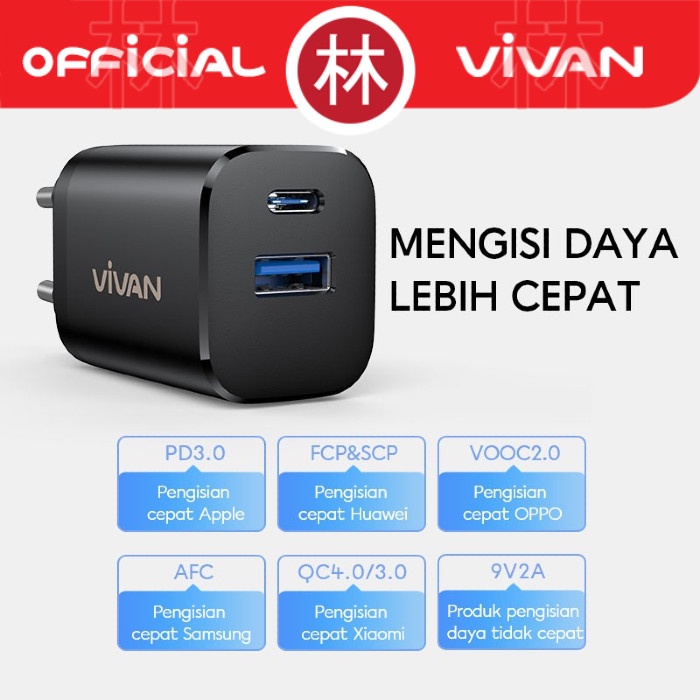 Vivan Power Super 30 3A Dual Port QC3.0 + PD3.0 With Cable Type-C 3A