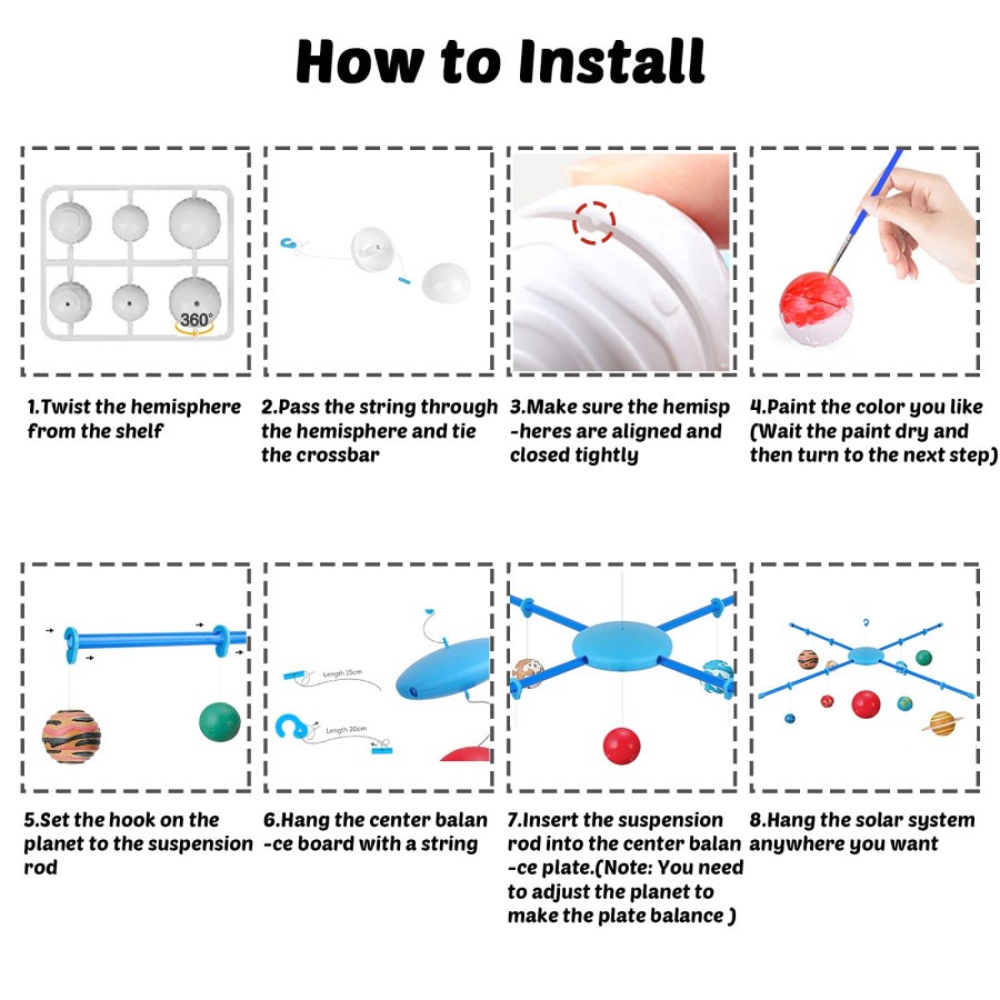 Melukis Planet Solar Sistem 3D Model Mainan Planet Gantung Dinding Set Mewarnai Sains Edukasi Anak