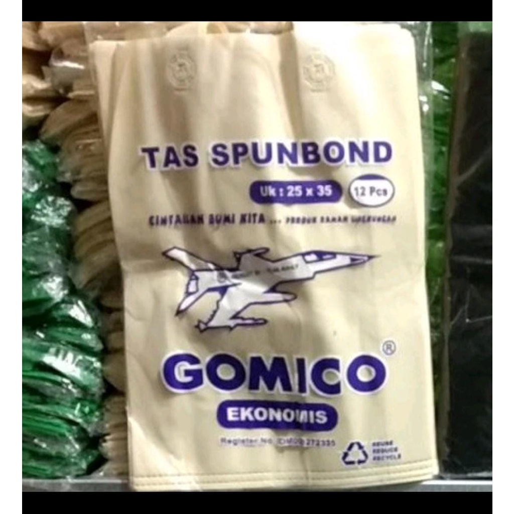 goodie bag merk GOMICO economis uk 25x35x8 / tas spunbond