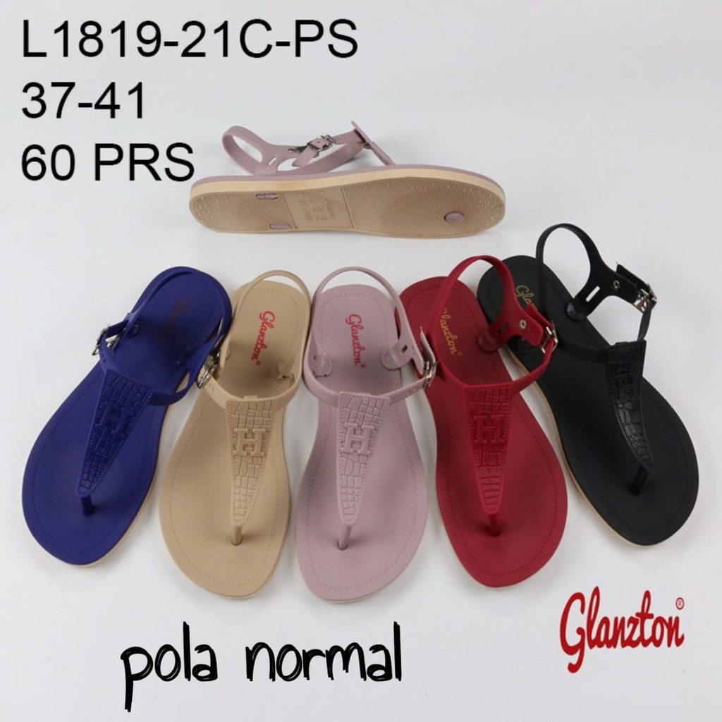  Sandal  Flat Tali  H Sendal Jelly Wanita  Merk  Glanzton 