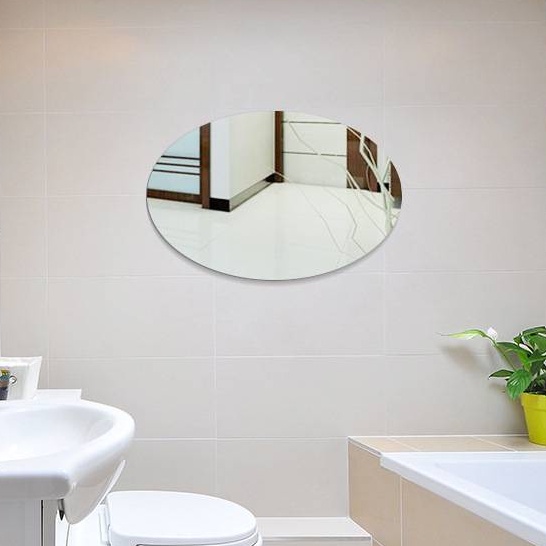 Cermin Oval Wallpaper Stiker  Dinding Kaca Hiasan Kamar Mandi Mirror Akrilik Dekorasi Rumah Estetik F703