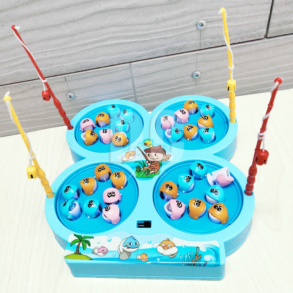 Electrical Fishing Game Mainan Mancing Ikan Magnet 4 Kolam Bisa Berputar Musik