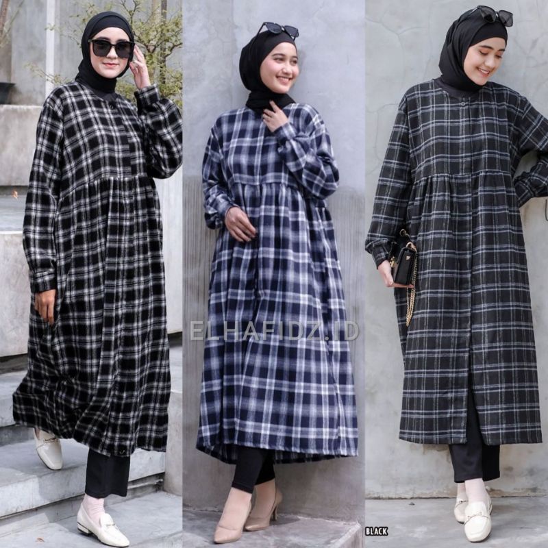 Vente Daily Dista Tunik Flanel Jumbo Motif Kotak / Atasan Wanita LD 115 / Asma Long Tunik Busui
