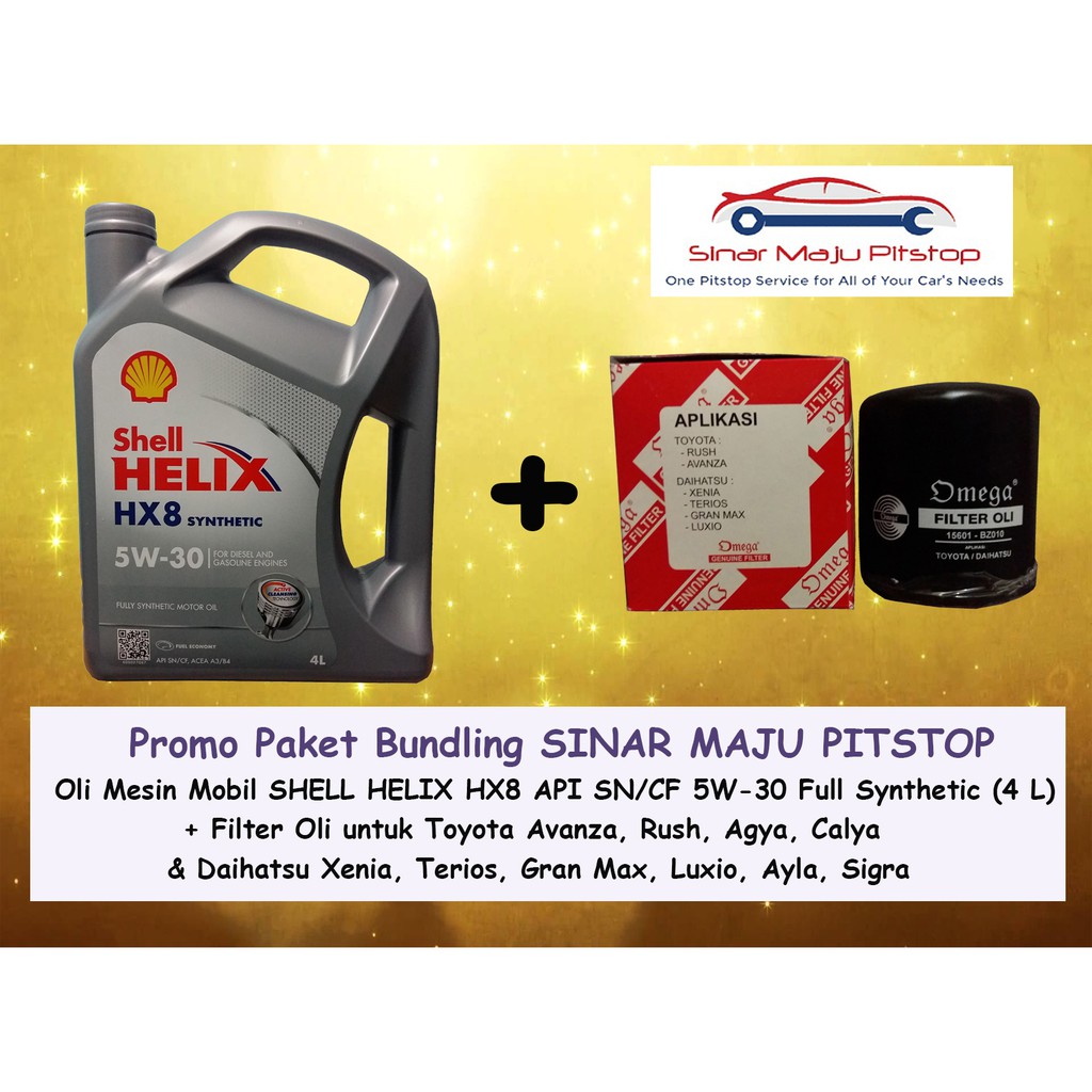 Paket Bundling SHELL HELIX HX8 API SN 5W-30 ORIGINAL & Filter Mobil TOYOTA AVANZA RUSH AGYA CALYA