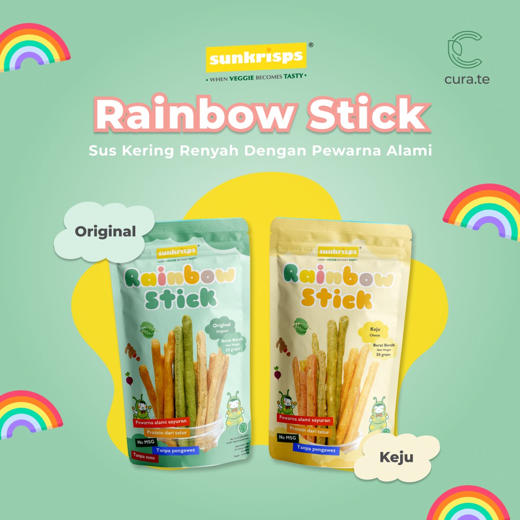 SUNKRISPS RAINBOW STICK 50GR SNACK SEHAT BAYI | CEMILAN KUE SUS KERING ORIGINAL KEJU