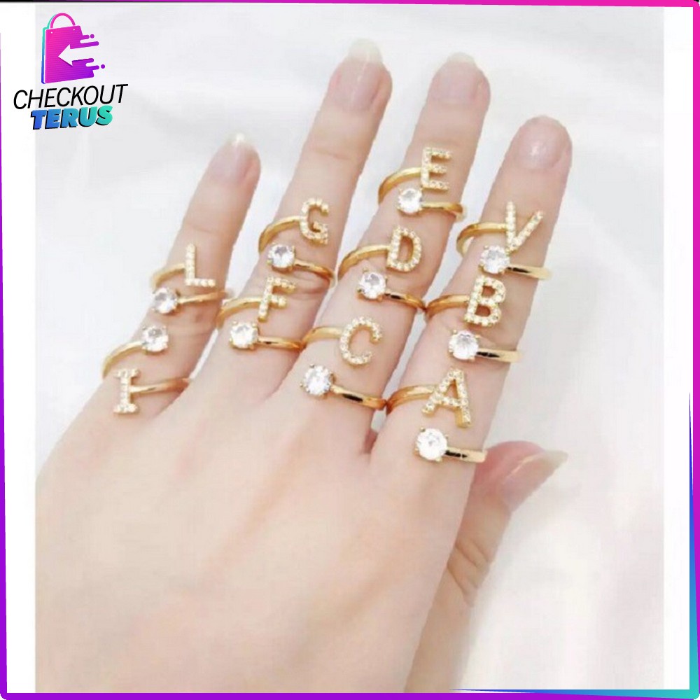 CT K59 Cincin Abjad Huruf A-Z Wanita Fashion Cincin Wanita Huruf Set Perhiasan Wanita Cincin Huruf Gold Stainless Inisial Nama Cincin Alphabet