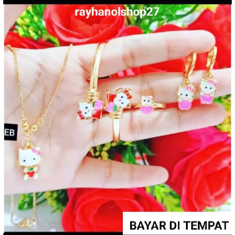 XUPING SET PERHIASAN ANAK ANAK HELLO KITTY GOLD RO-27 LAPIS EMAS