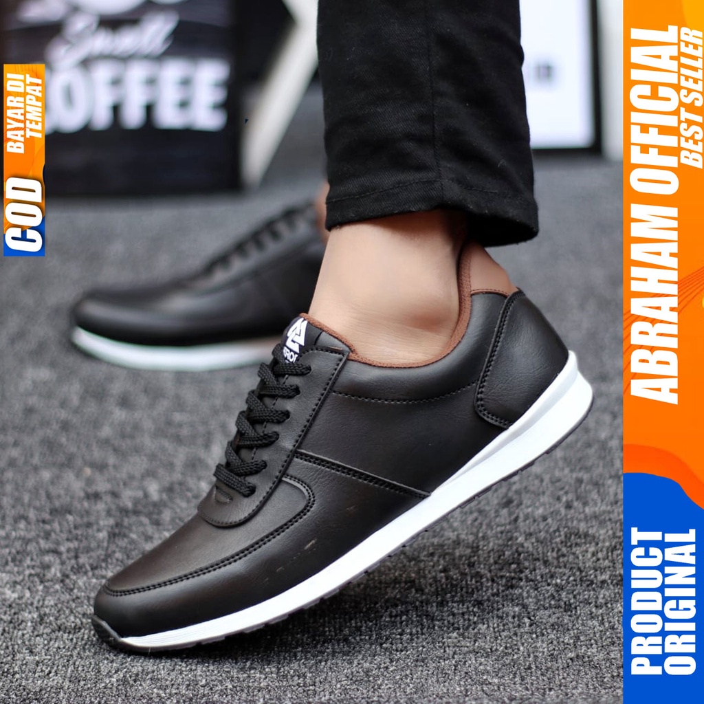 ABRAHAM Sepatu Casual Sneakers Tali Hitam Kerja Pria