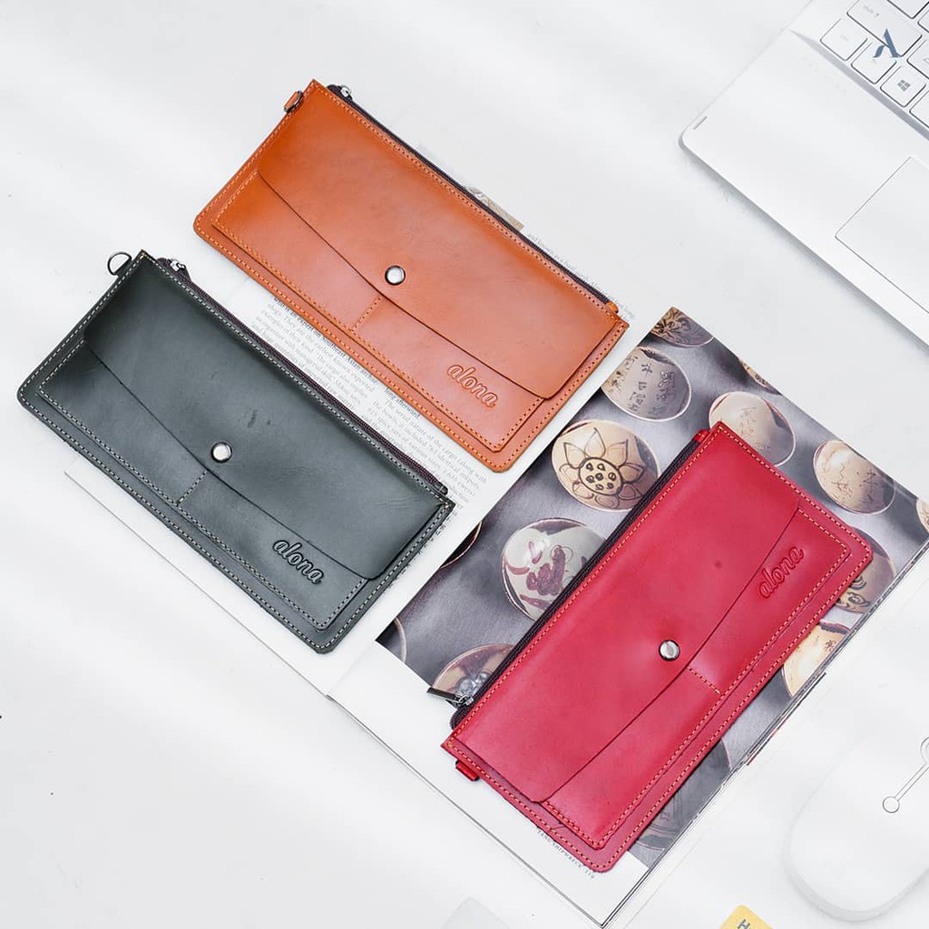 Dompet Wanita Panjang Kulit Asli Fashion Perempuan Dompet Tipis Wanita Bahan Kulit Sapi Asli Lipat Branded Simple Lucu Elegan Terbaru Shania Slimwallet Series High Quality Wallet by Crown Leather Crownleather Store