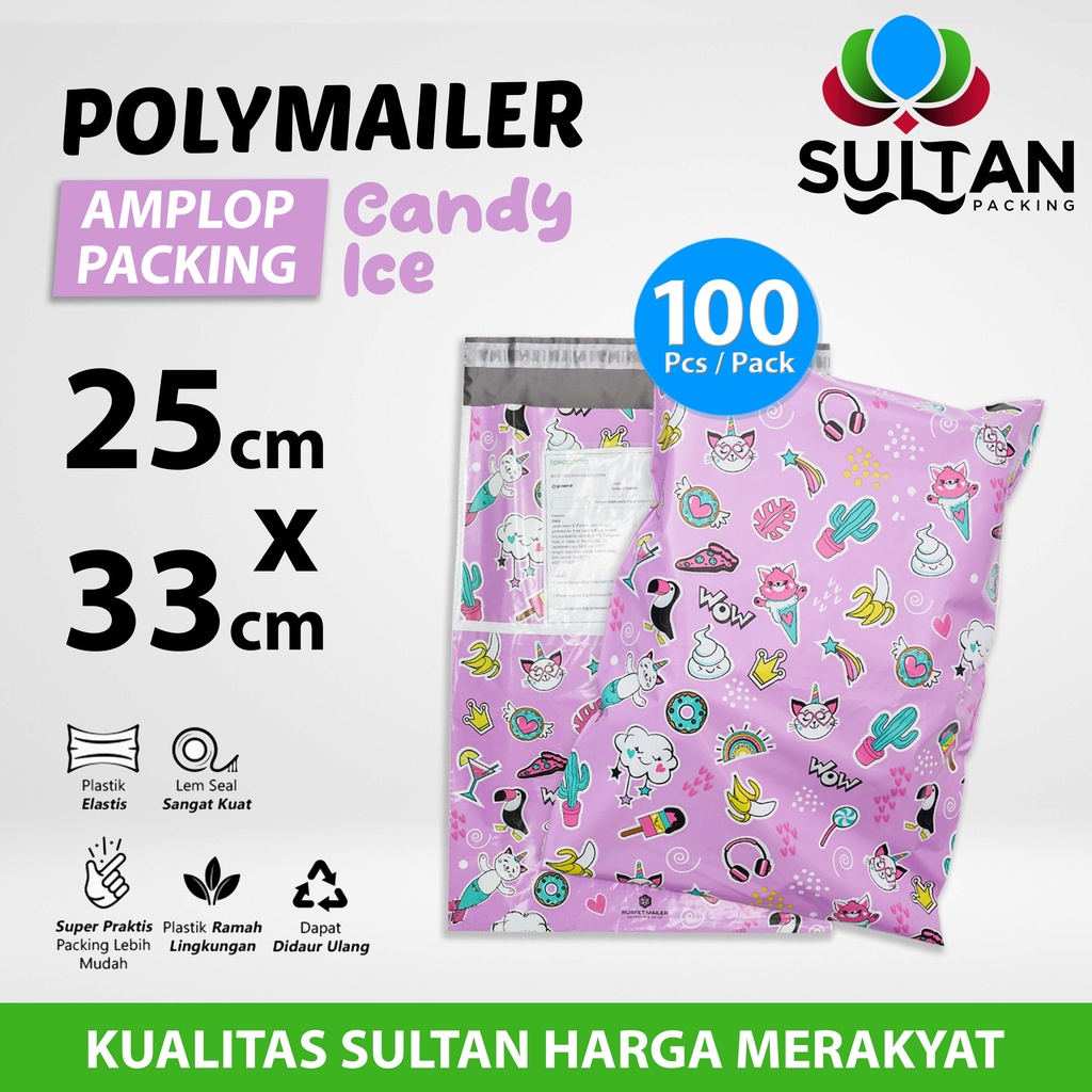 

Polymailer Polimailer 25cm x 33cm Amplop Plastik Packing Motif Candy Rusfet PACK