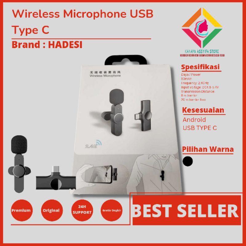 Hadesi Wireless Lavalier Lapel Mic Mikrofon  Microphone Vlogger USB Type C - HA80