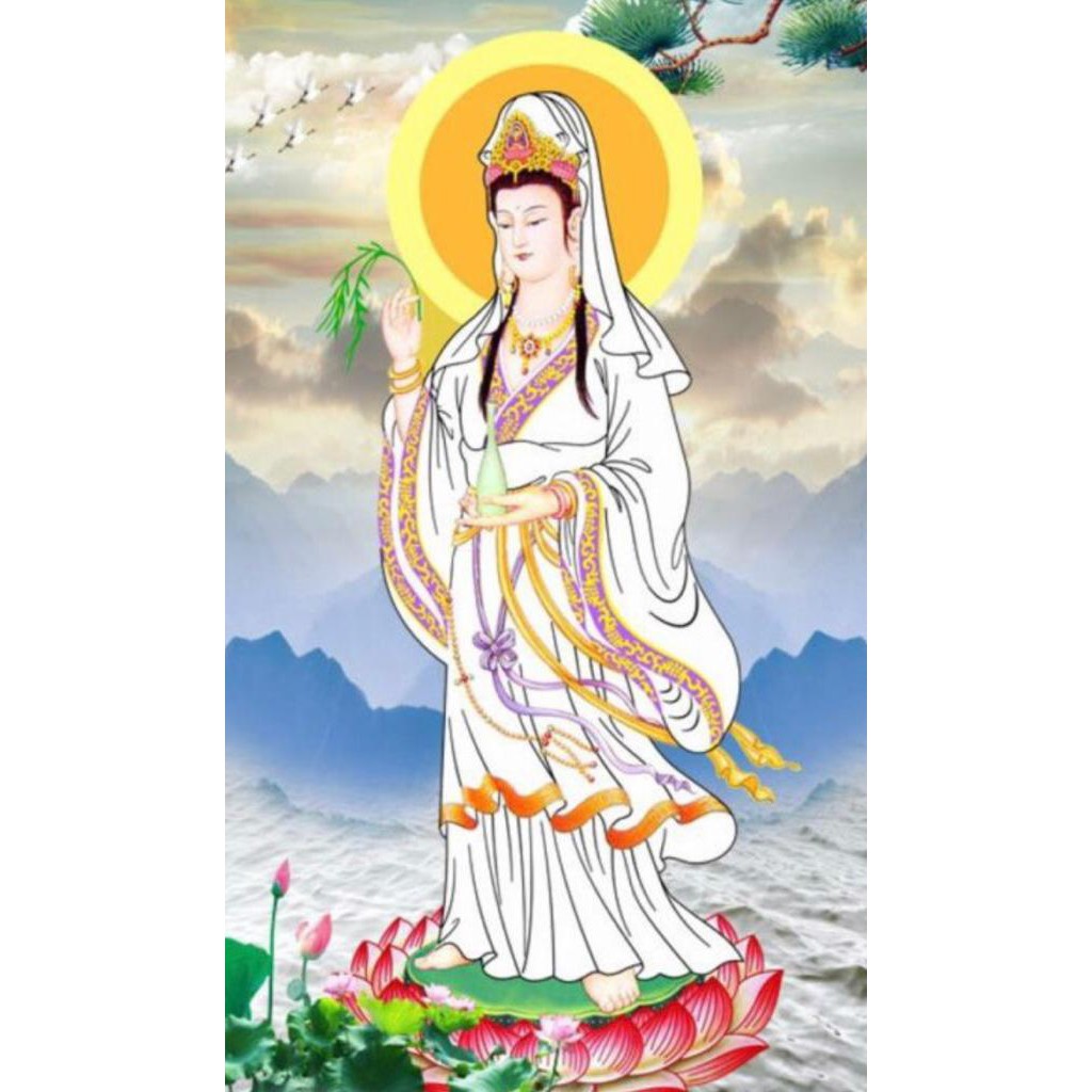 LUKISAN FULL DIAMOND 5D PAINTING (DIY) DEWI KWAN YIN BERDIRI 30x40cm (PxT)