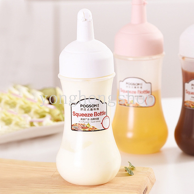 Botol Remas 350ml Bahan Plastik Dengan Skala Untuk Saus Mustard / Madu / Minyak Zaitun / Salad