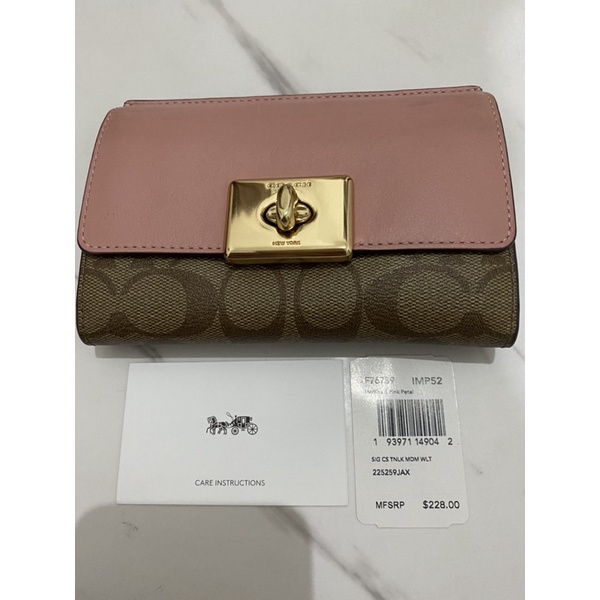 preloved dompet coach cassidy medium signature pink authentic original like new