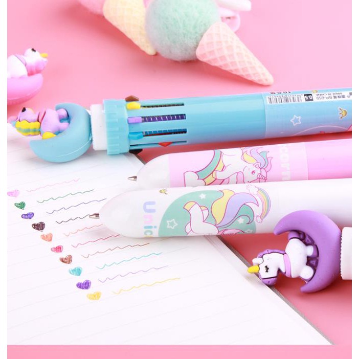 Multi-Color 10 in 1 Moon Unicorn Ballpoint Pen