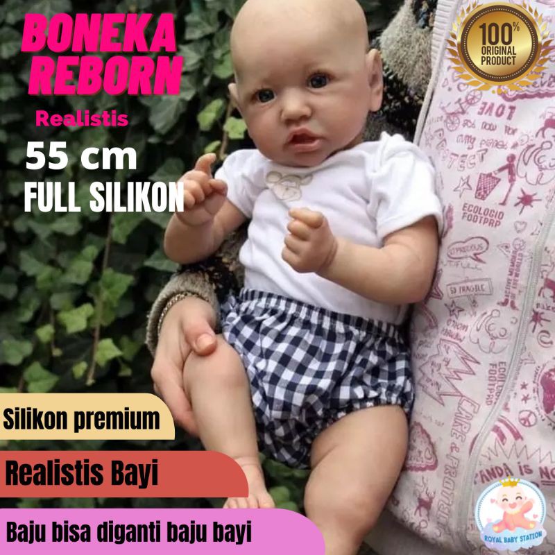 Boneka Reborn Bayi  Gundul 55 cm Silikon Premium Super Cute