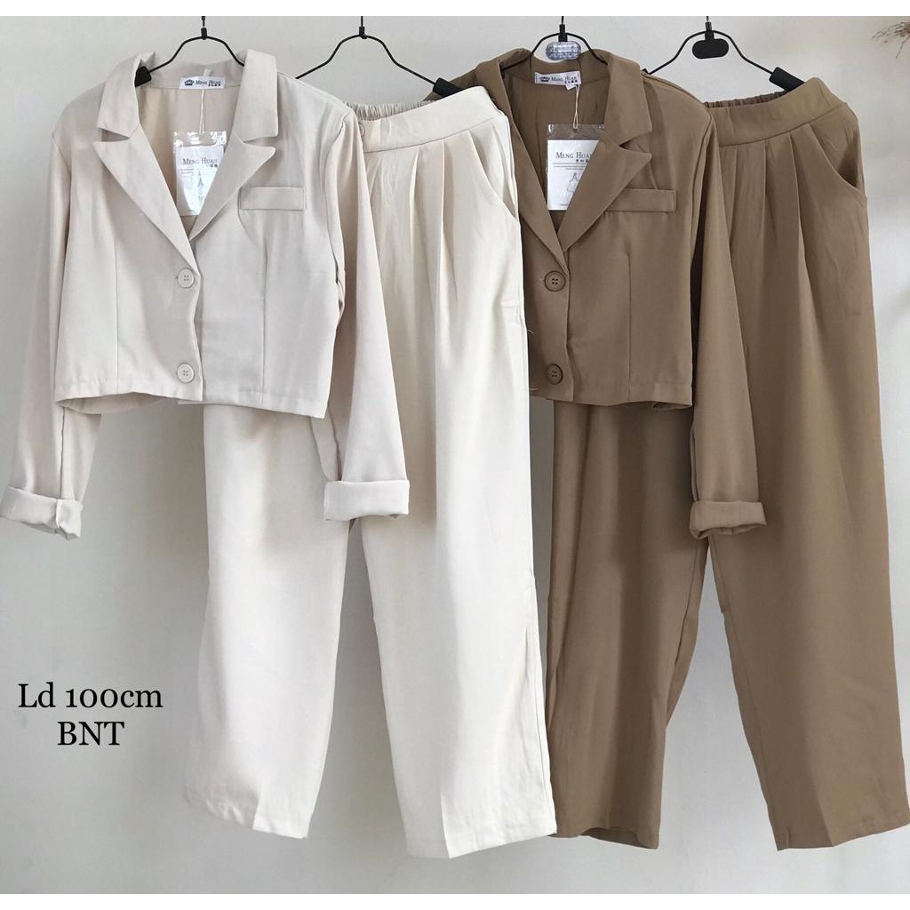 SETELAN WANITA BLAZER CROP IMPORT BNT