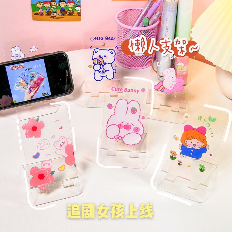 (BOW) Tempat Tatakan Stand Handphone Hp Bening Dengan Bentuk Unik Dan Lucu 0Q65