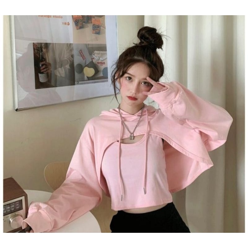 Jaket Hoodie sweater oversize pakaian pria wanita Outerwear Korean Style KINARA CROP TOP KOREA