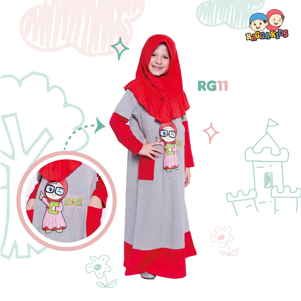 RG 11 LittleSarah Baju Muslim Gamis Kaos Anak Raggakids Cerdas Sholehah