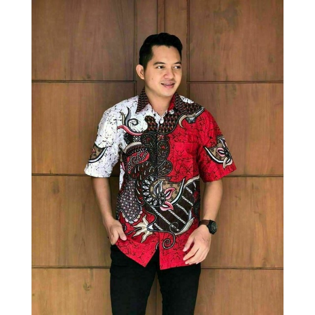 [12.12] KEMEJA BATIK PRIA Hem batik modern~batik wayang hitam merah/BC