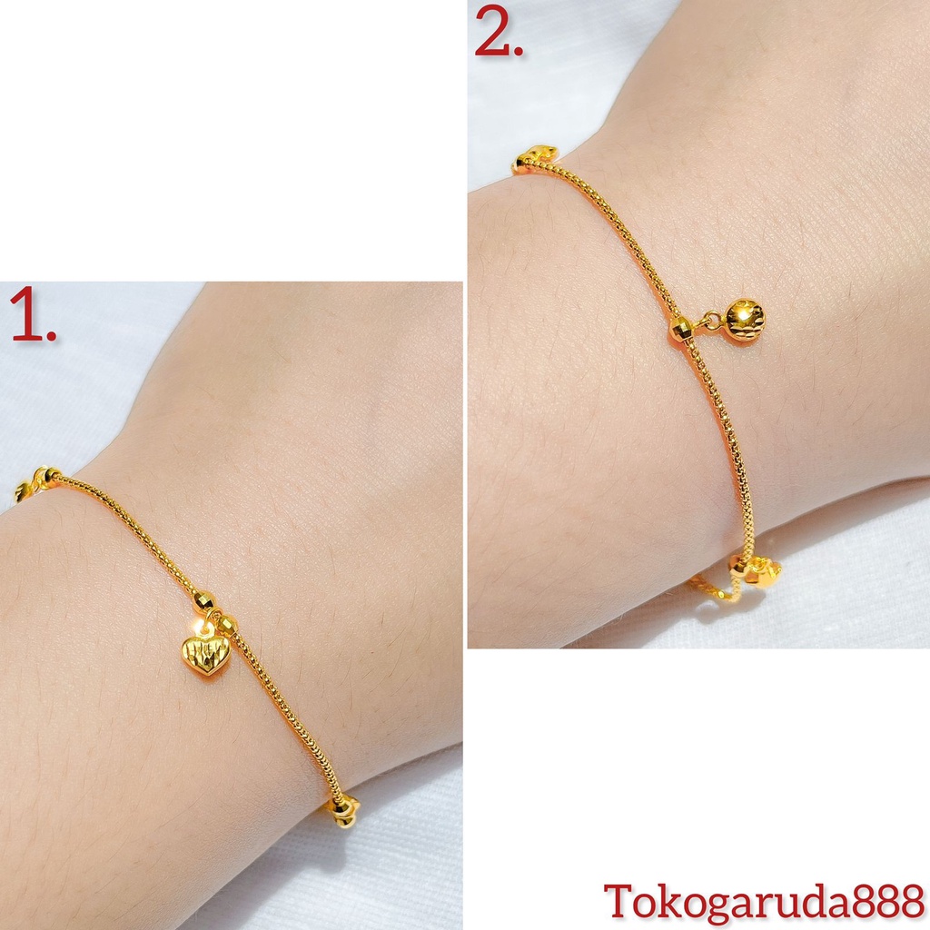 Gelang anak dan dewasa emas asli kadar 700 70% 16k rantai tangan charm love bintang star kilat segi ringan 2 gram gr g