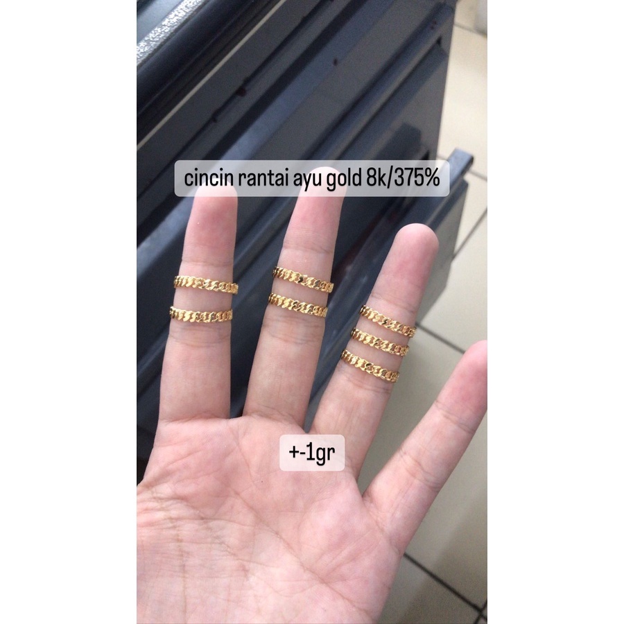 Cincin rantai ayu gold wanita dewasa kadar 375/8karat simpel ringan cocok kado