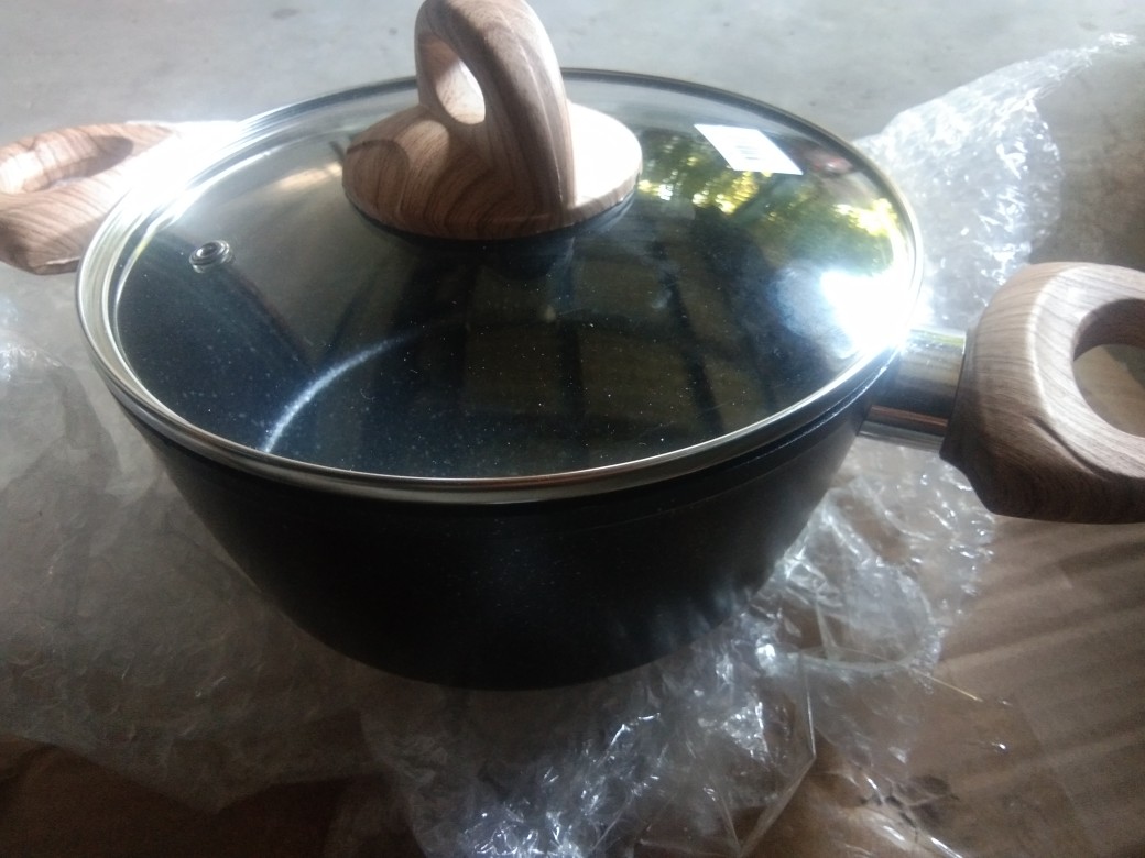 Yoshikawa Panci Keramik Marble 20cm, 24cm Serbaguna Anti Lengket Tutup Kaca Peralatan Dapur Masak