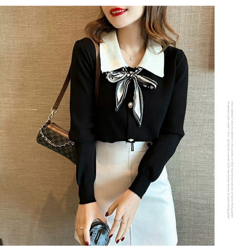 MDLV ~ 1097# Eveline Knitted Top Atasan Blouse Kerah Import