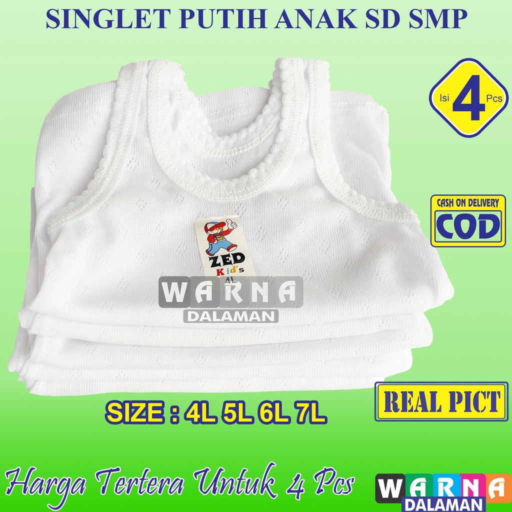 4 Pcs Singlet Anak Usia SD SMP Kaos Dalam Putih Kaos Kutang Anak Perempuan dan Laki Laki Usia 6-15 Tahun WARNA DALAMAN