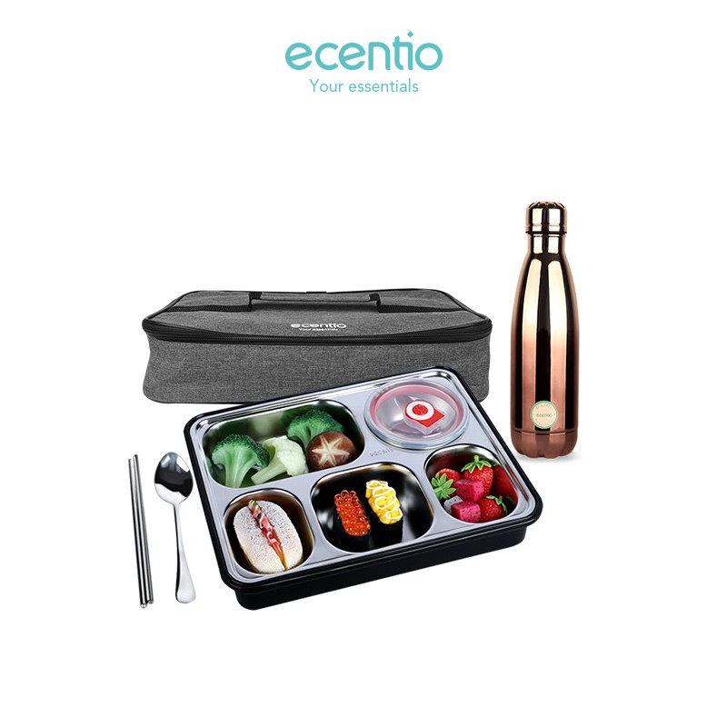 

ecentio 5 Kompartemen Kotak Makan Stainless Steel 304 lunch box set/Free Mangkuk sup/sendok&sumpit