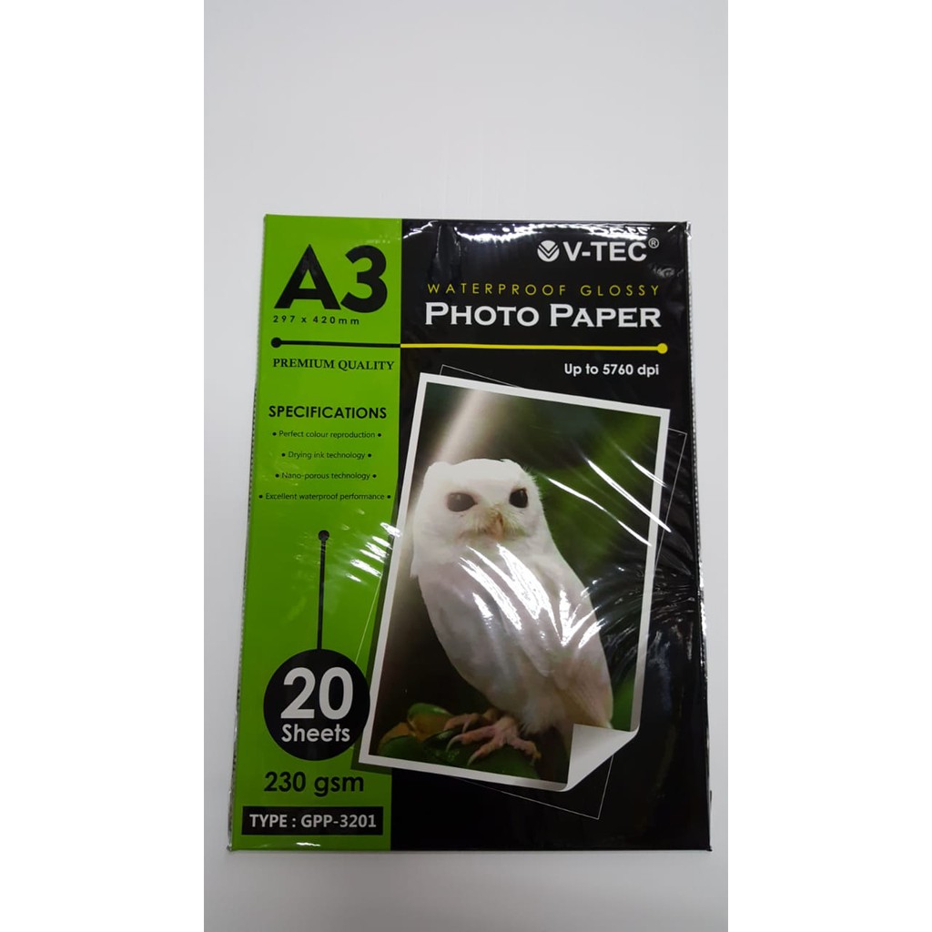 

V-TEC GLOSSY PHOTO PAPER A3 (297X420 MM) 230 GSM