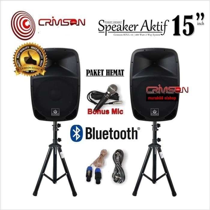 SPEAKER AKTIF PASIF CRIMSON 15IN SHOW/SOUL FREE STAND DAN MIC KABEL