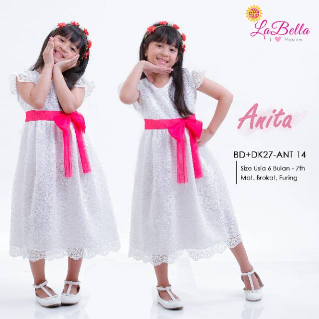 Dress bayi 3 bulan - 2 tahun putih bersih cantik brukat brokat labella pesta anak baby white