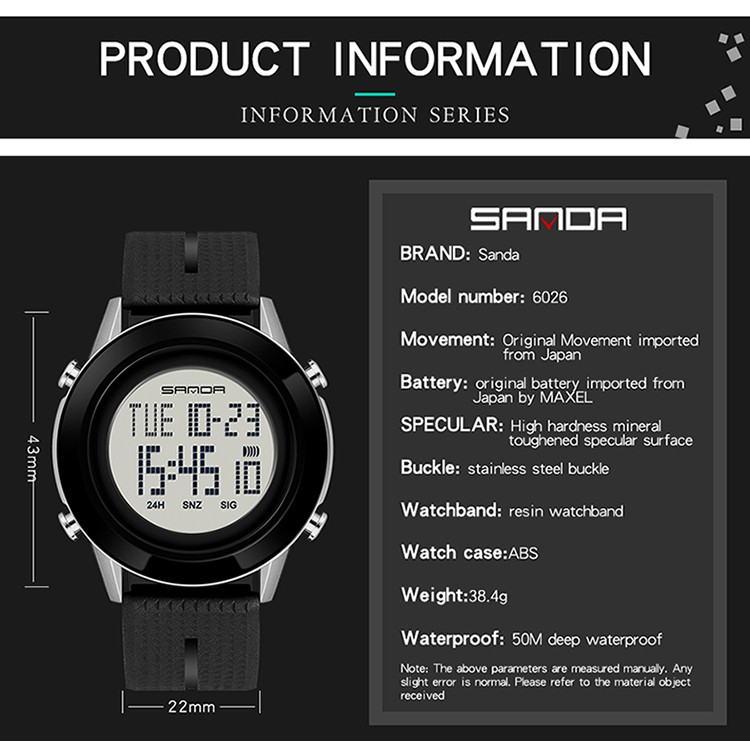 SANDA 6026 Jam Tangan Pria Wanita Digital Sport EL Backlight Tali Rubber Anti air WATCHKITE WKOS