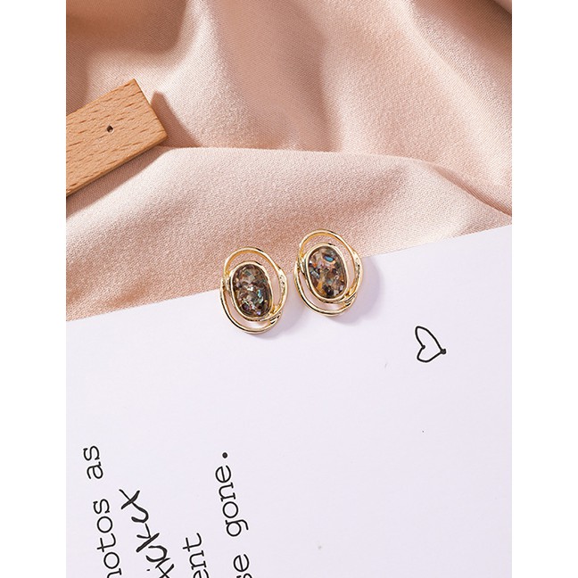 LRC Anting Tusuk Fashion Gold Hollowed Acetic Acid Sequins S925 Silver Needle Stud Earrings F48231