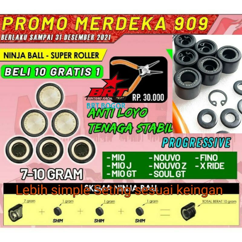 ROLLER BRT NINJA BALL MIO OLD/ MIO J/NUVO/SOUL GT FINO KARBU/ X RAIDE 110 OLD LOLER ROLER RORER ROLLER RACING Roller Brt ninja ball mio sporty Roller ninja ball brt Mio old Roller racing super ninja ball brt mio j fino X ride promo roller brt discon cod