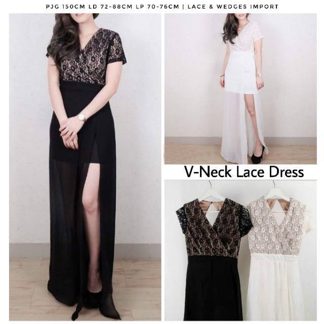 V-NECK LACE DRESS PESTA MAXY DRESS PARTY BAJU IMPORT DRESS MAXI DRESS NAGITA DRESS SEXY IMPORT DRESS