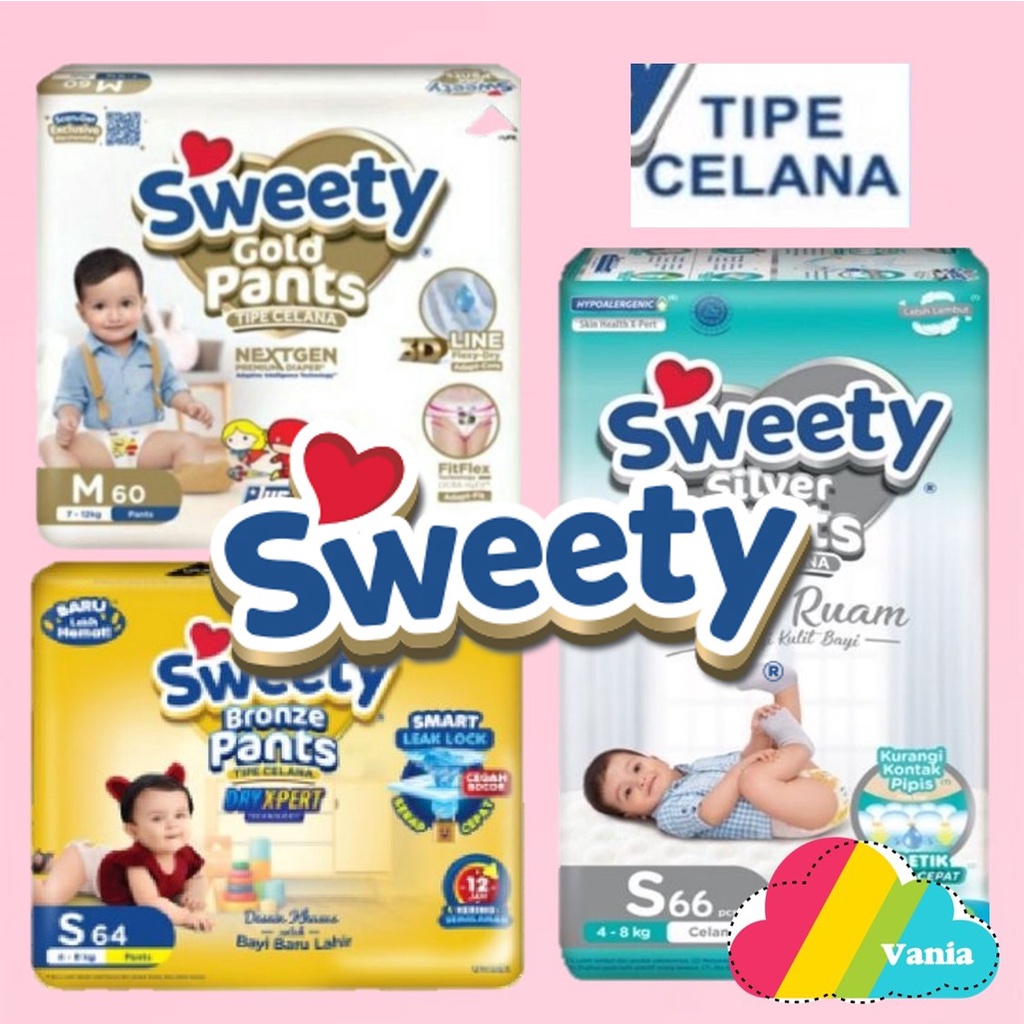 SWEETY GOLD SILVER BRONZE PANTS CELANA DRY X-PERT CLOUD SOFT kemasan jumbo S66 S64 M60 M50 L54 L44 XL44 XL42 XXL36 XXL34 baby diapers S 66 S 64 M 60 M 50 L 54 L 44 XL 44 XL 42 XXL 36 XXL 34