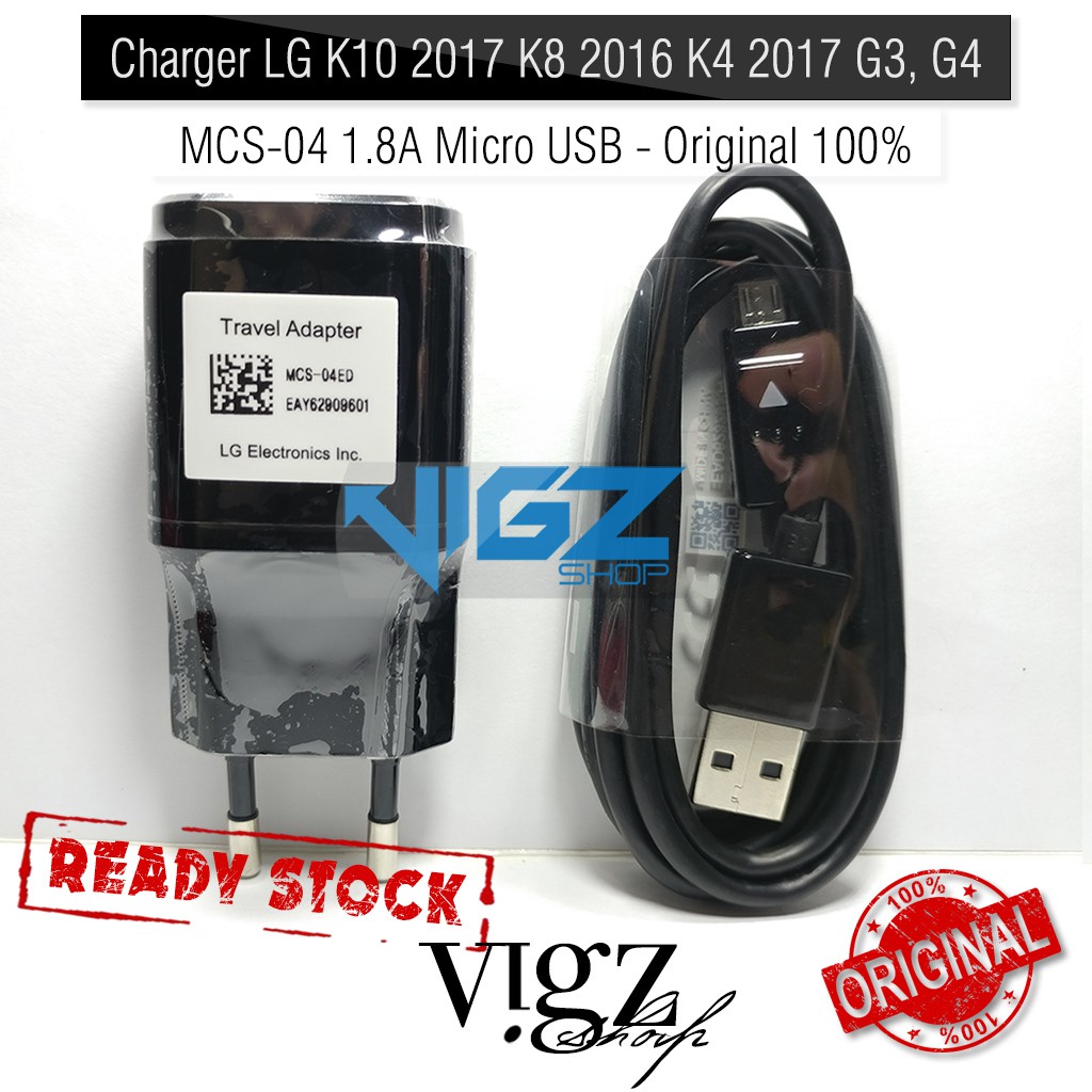 Charger LG K10 2017 K8 2016 K4 2017 G3 G4 Stylus 2 Stylus 3 MCS-04 1.8A Micro USB Original 100%