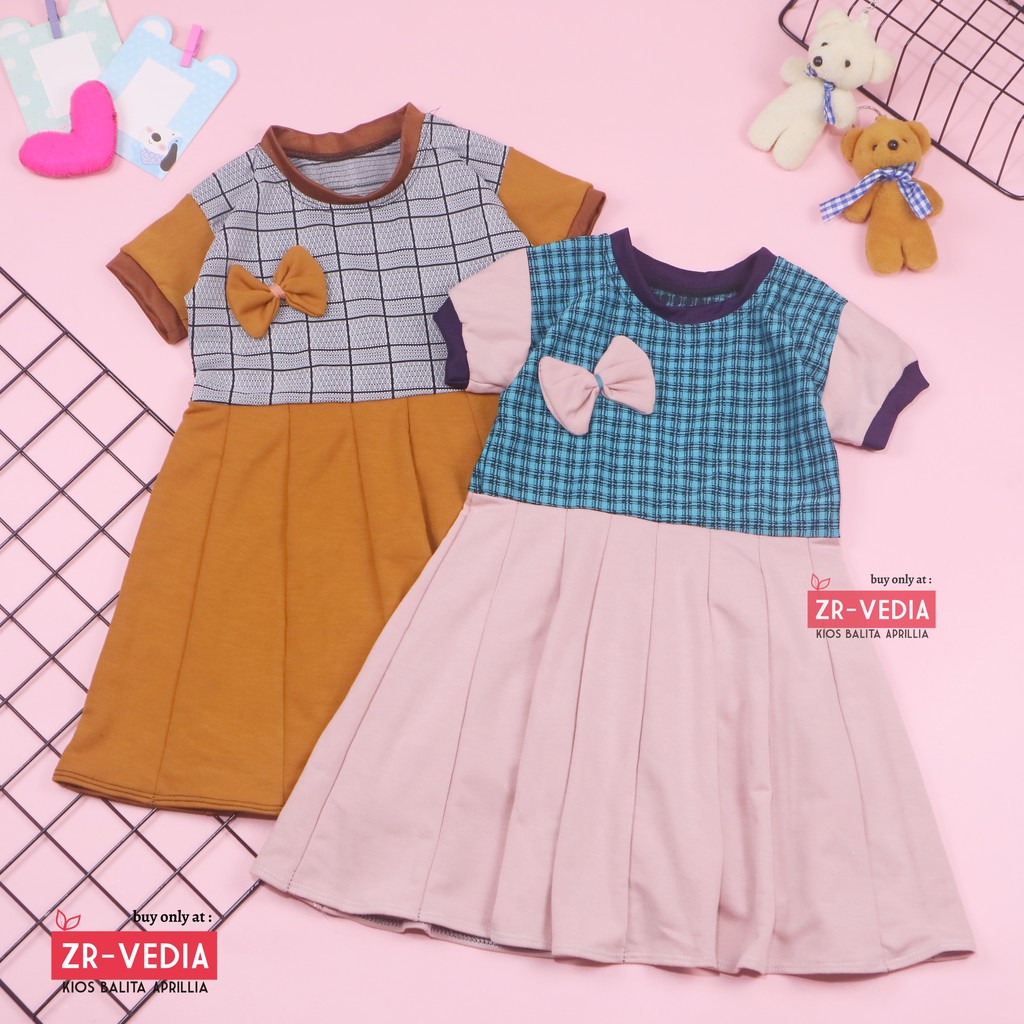 Dress Karin uk 3-4 th / Dress Pesta Balita Anak Perempuan Murah Baju Dres Lengan Adem Pita