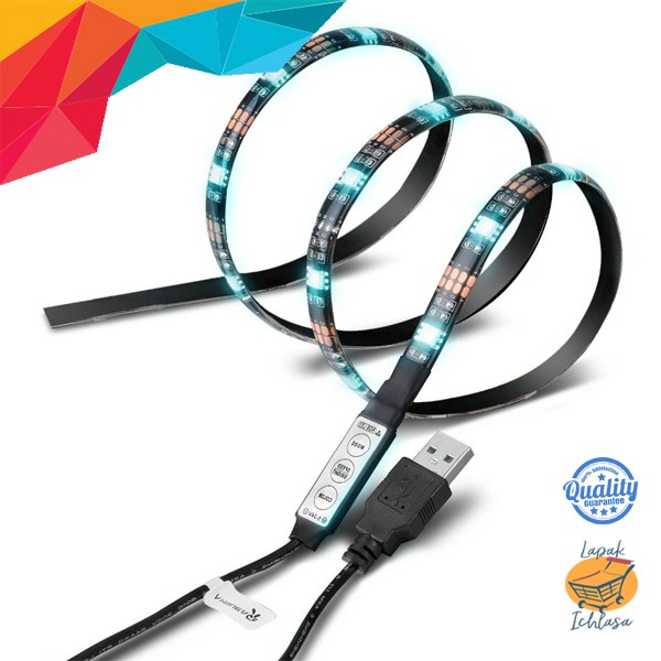 Lampu LED Strip RGB 5050 90cm dengan Controller USB 5V - L5 Tahan Air Cocok untuk CPU