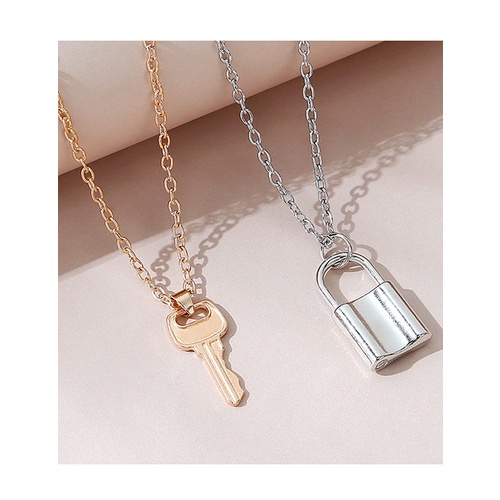 LRC Kalung Fashion Color Mixing Key Lock Necklace Set Y65671